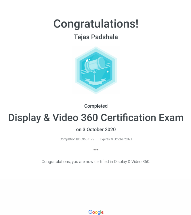 Display & Video 360 Certification exam